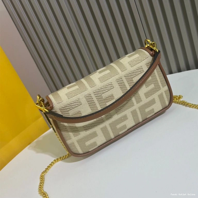Cheap Baguette Fendi FF In Mini Motif Beige Canvas Bag 0725